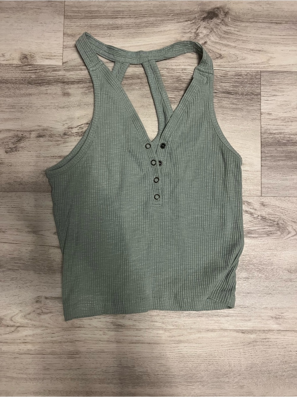 UNIONBAY Ribbed Henley Racerback Tank - Sage Green